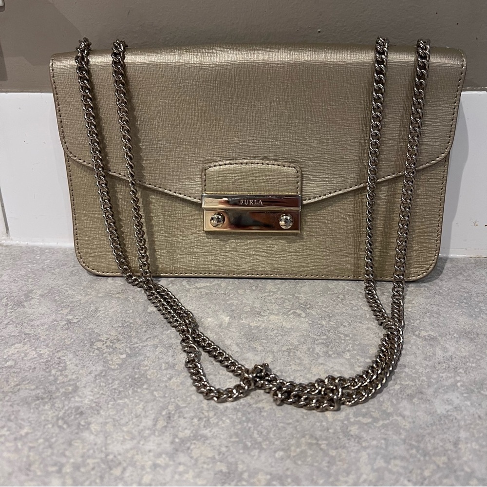 Furla Metallic Gold Chain Shoulder Bag